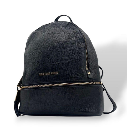 美品　マイケルコース　バックパック　黒　レザー　リアジップ　ロゴ　u10　本革　ゴールド金具　リュックサック　ブラック　MICHAEL KORS　オシャレ　本物保証　鑑定済