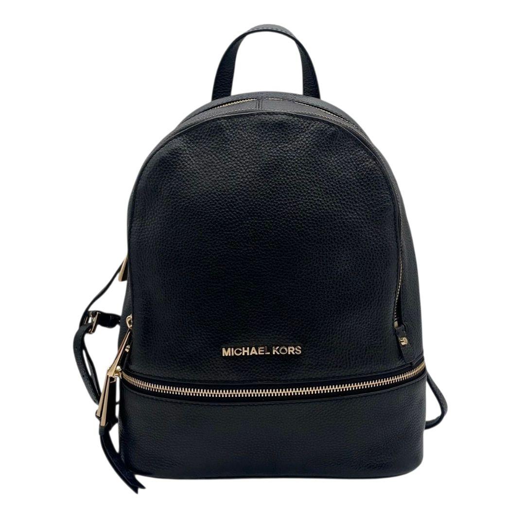 美品　マイケルコース　バックパック　黒　レザー　リアジップ　ロゴ　u10　本革　ゴールド金具　リュックサック　ブラック　MICHAEL KORS　オシャレ　本物保証　鑑定済