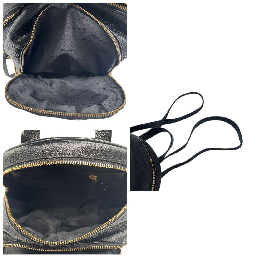 美品　マイケルコース　バックパック　黒　レザー　リアジップ　ロゴ　u10　本革　ゴールド金具　リュックサック　ブラック　MICHAEL KORS　オシャレ　本物保証　鑑定済