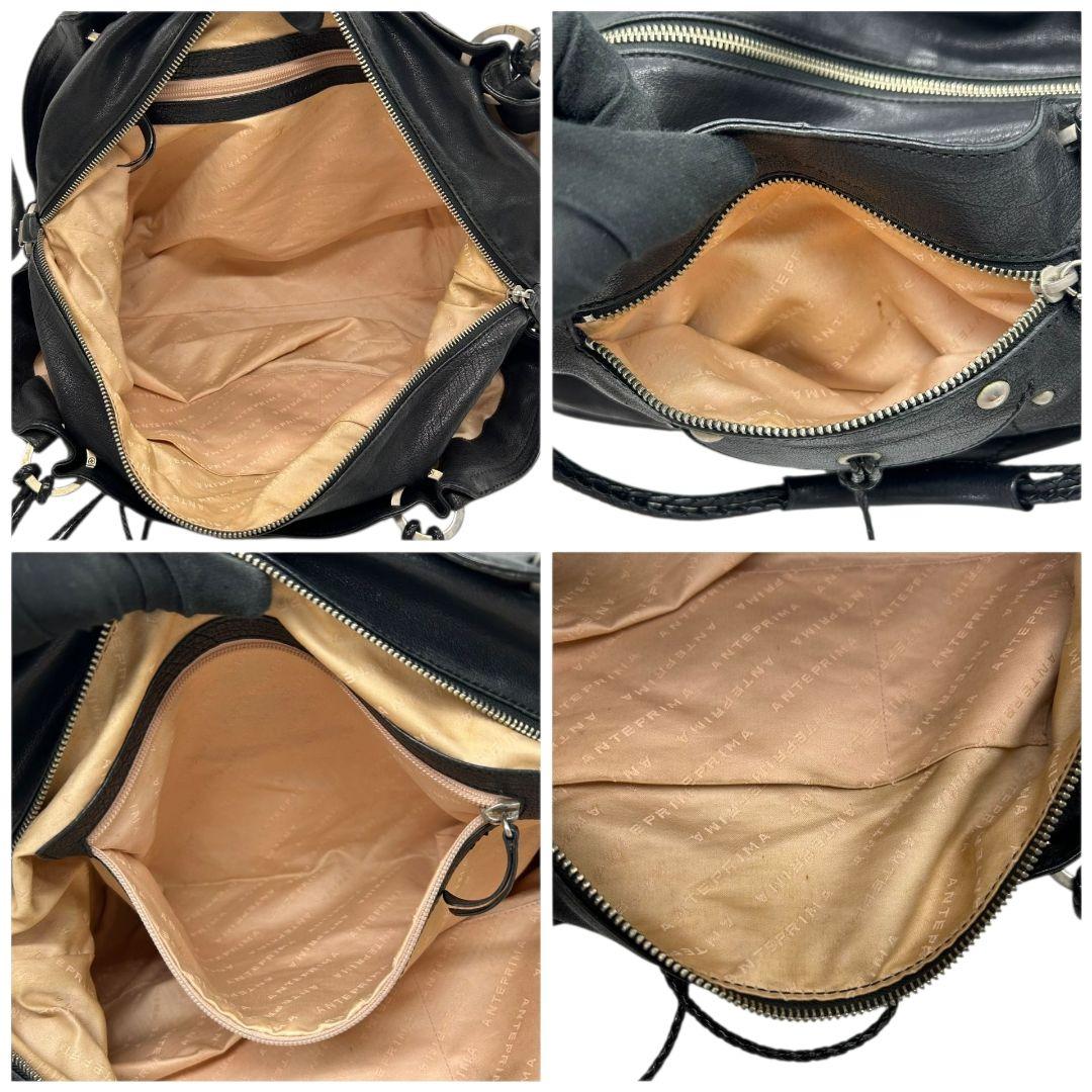 アンテプリマ　ハンドバッグ　黒　スタッズ　ワンショルダー　編み込み　本革　トートバッグ　レザー　A4収納　肩掛け可　肩かけ可　ブラック　シルバー金具　ANTEPRIMA　s39