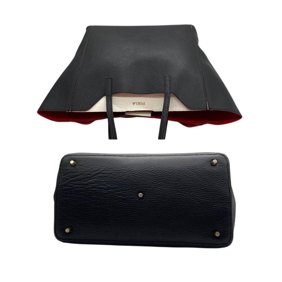 フルラ トートバッグ 黒 ロゴプレート A4収納 ワンショル レザー s80 ハンドバッグ 本革 肩掛け可 肩かけ可 ブラック ホワイト ゴールド金具 FURLA