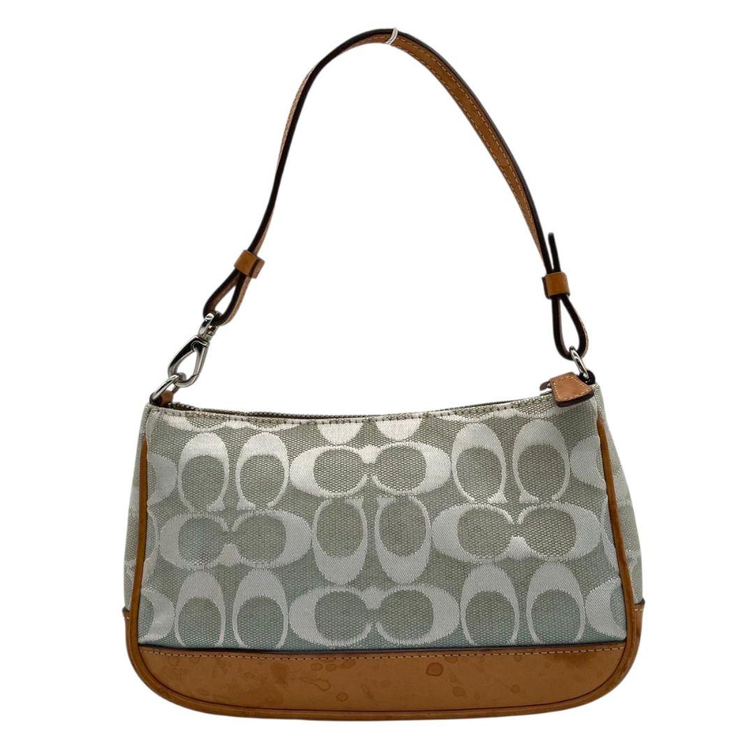 コーチ ハンドバッグ 緑 グリーン シグネチャー ワンショルダー トートバッグ キャンバス レザー 本革 ブラウン 茶色 シルバー金具 M1J-6094 肩掛け可 オシャレ 本物保証 鑑定済 スピード発送