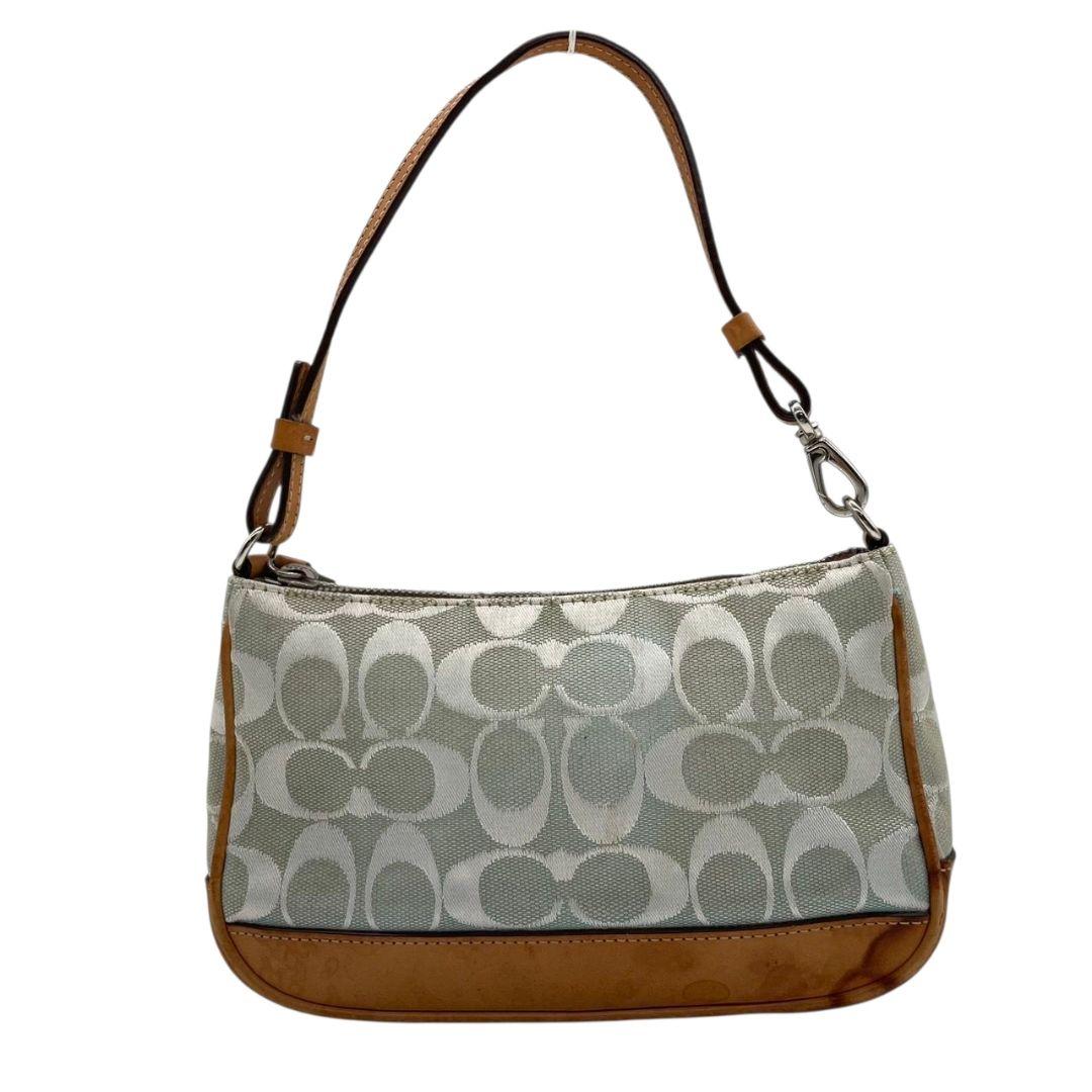 コーチ ハンドバッグ 緑 グリーン シグネチャー ワンショルダー トートバッグ キャンバス レザー 本革 ブラウン 茶色 シルバー金具 M1J-6094 肩掛け可 オシャレ 本物保証 鑑定済 スピード発送