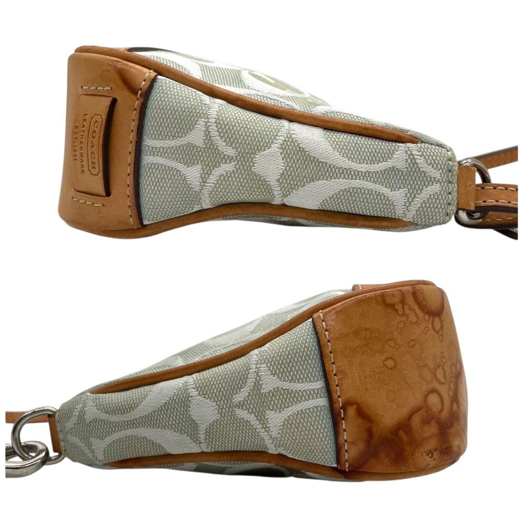 コーチ ハンドバッグ 緑 グリーン シグネチャー ワンショルダー トートバッグ キャンバス レザー 本革 ブラウン 茶色 シルバー金具 M1J-6094 肩掛け可 オシャレ 本物保証 鑑定済 スピード発送