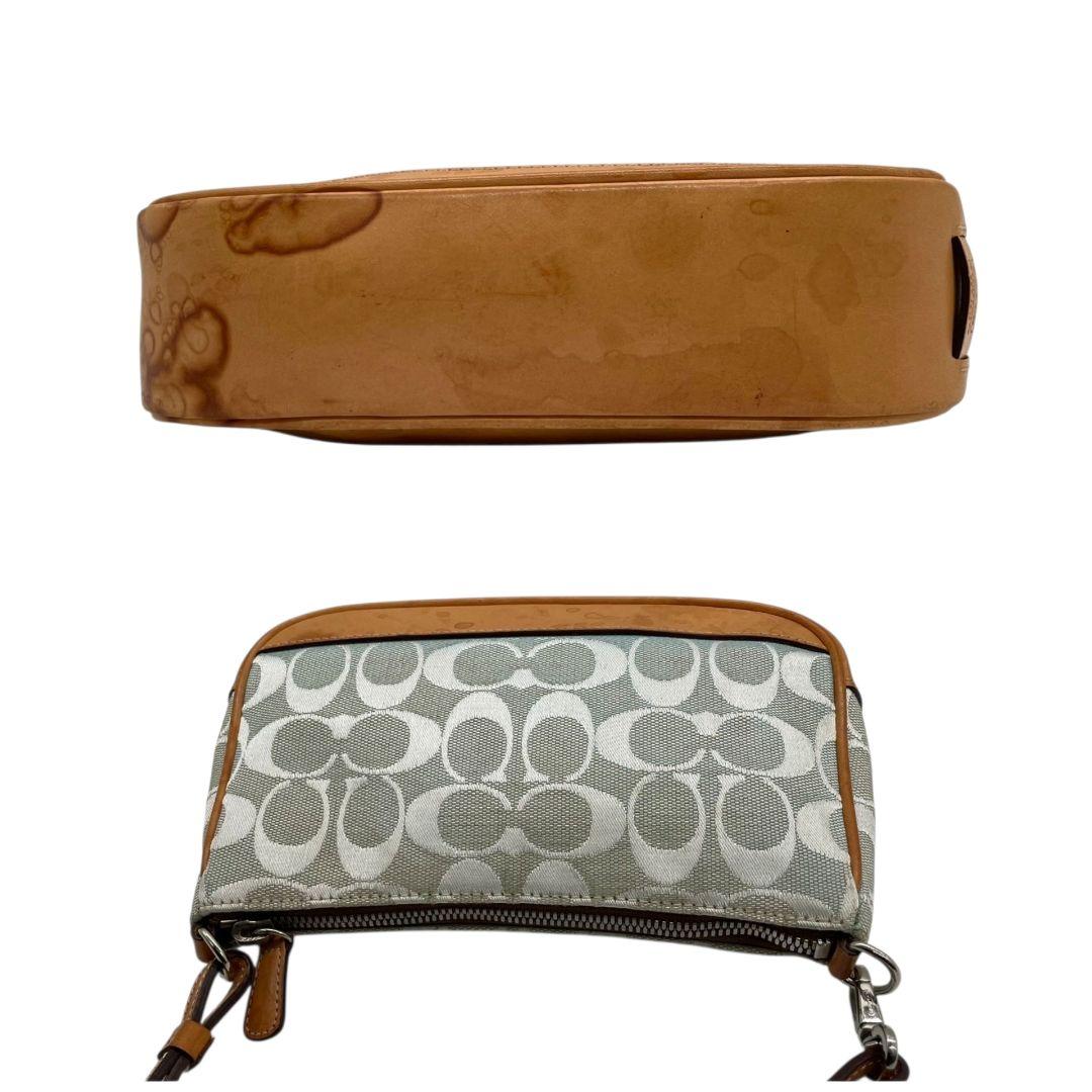 コーチ ハンドバッグ 緑 グリーン シグネチャー ワンショルダー トートバッグ キャンバス レザー 本革 ブラウン 茶色 シルバー金具 M1J-6094 肩掛け可 オシャレ 本物保証 鑑定済 スピード発送