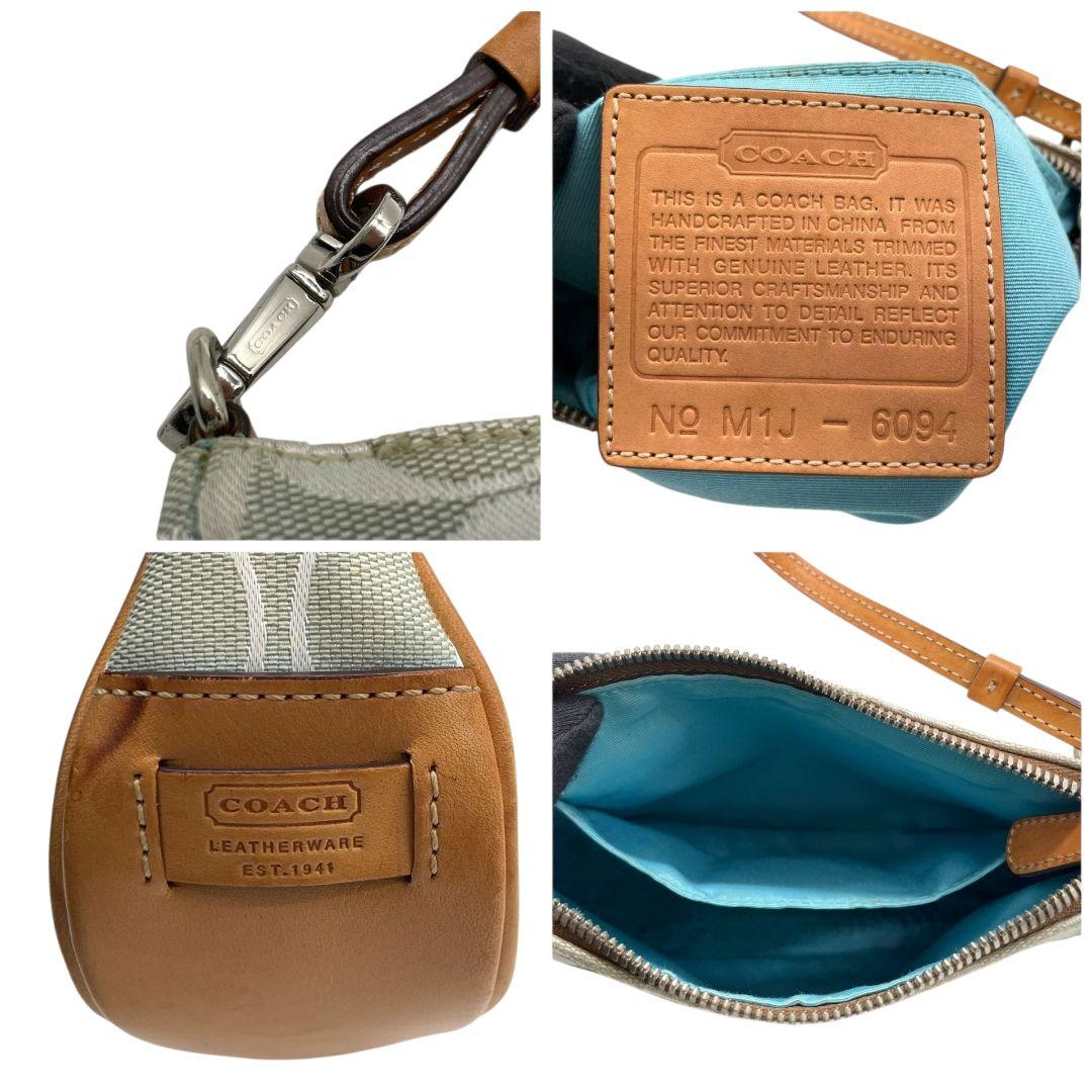 コーチ ハンドバッグ 緑 グリーン シグネチャー ワンショルダー トートバッグ キャンバス レザー 本革 ブラウン 茶色 シルバー金具 M1J-6094 肩掛け可 オシャレ 本物保証 鑑定済 スピード発送