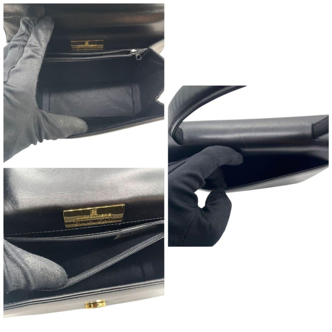 ジバンシー GIVENCHY ハンドバッグ フラップ レザー ブラック 黒 ゴールド金具 ロゴプレート 本革 トートバッグ 美品 レディース F