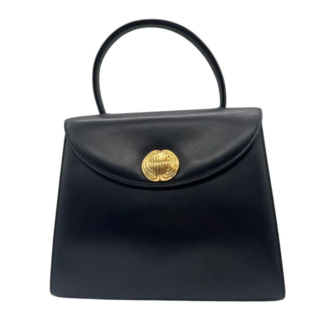 ジバンシー GIVENCHY ハンドバッグ フラップ レザー ブラック 黒 ゴールド金具 ロゴプレート 本革 トートバッグ 美品 レディース F