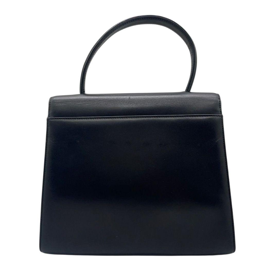 ジバンシー GIVENCHY ハンドバッグ フラップ レザー ブラック 黒 ゴールド金具 ロゴプレート 本革 トートバッグ 美品 レディース F