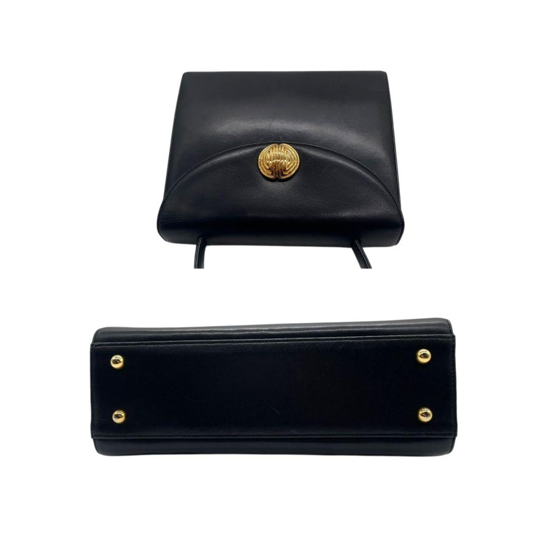 ジバンシー GIVENCHY ハンドバッグ フラップ レザー ブラック 黒 ゴールド金具 ロゴプレート 本革 トートバッグ 美品 レディース F