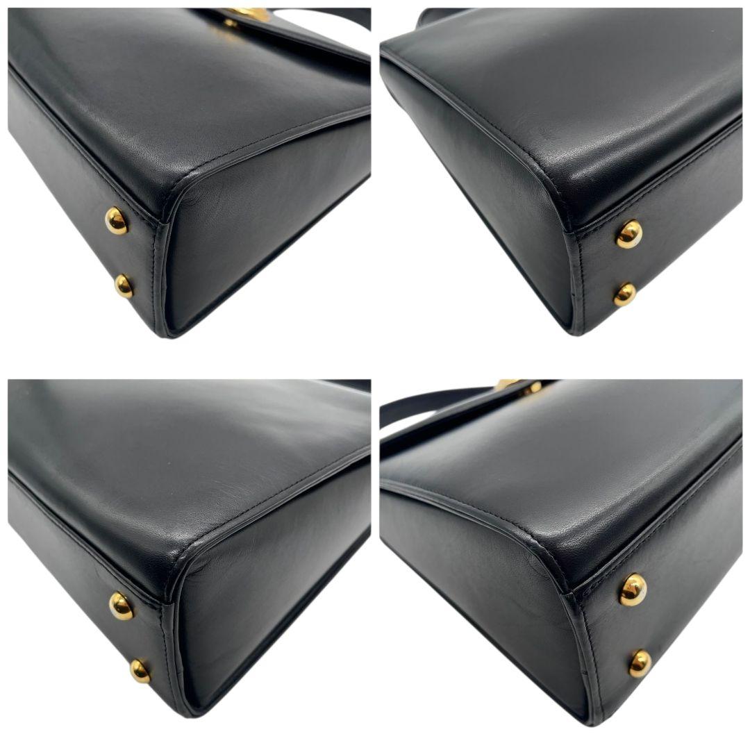 ジバンシー GIVENCHY ハンドバッグ フラップ レザー ブラック 黒 ゴールド金具 ロゴプレート 本革 トートバッグ 美品 レディース F