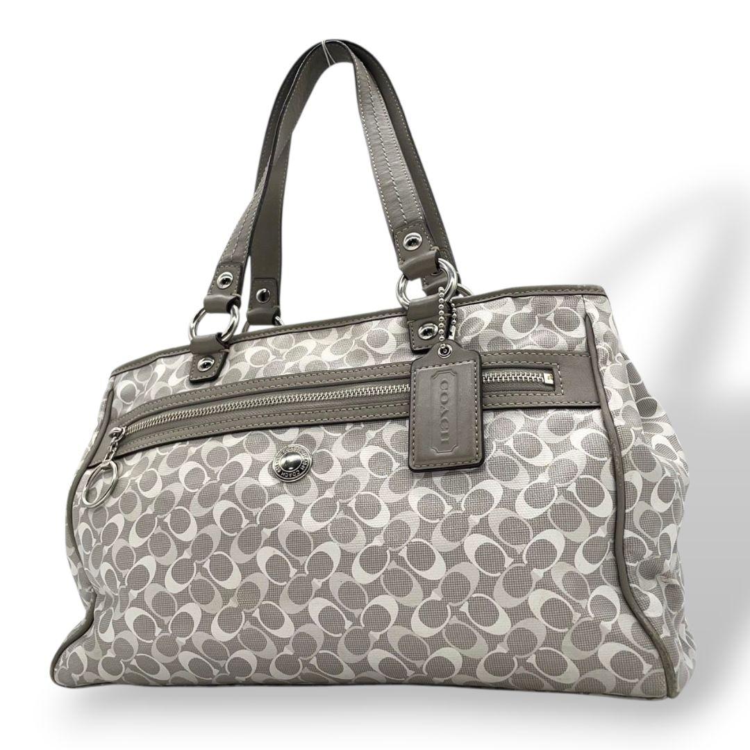 コーチ トートバッグ グレー シグネチャー ワンショルダー チャーム付き s15 ハンドバッグ 肩掛け可 肩かけ可 PVC 本革 ロゴプレート シルバー金具 F17179