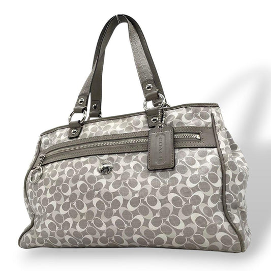 コーチ トートバッグ グレー シグネチャー ワンショルダー チャーム付き s15 ハンドバッグ 肩掛け可 肩かけ可 PVC 本革 ロゴプレート シルバー金具 F17179