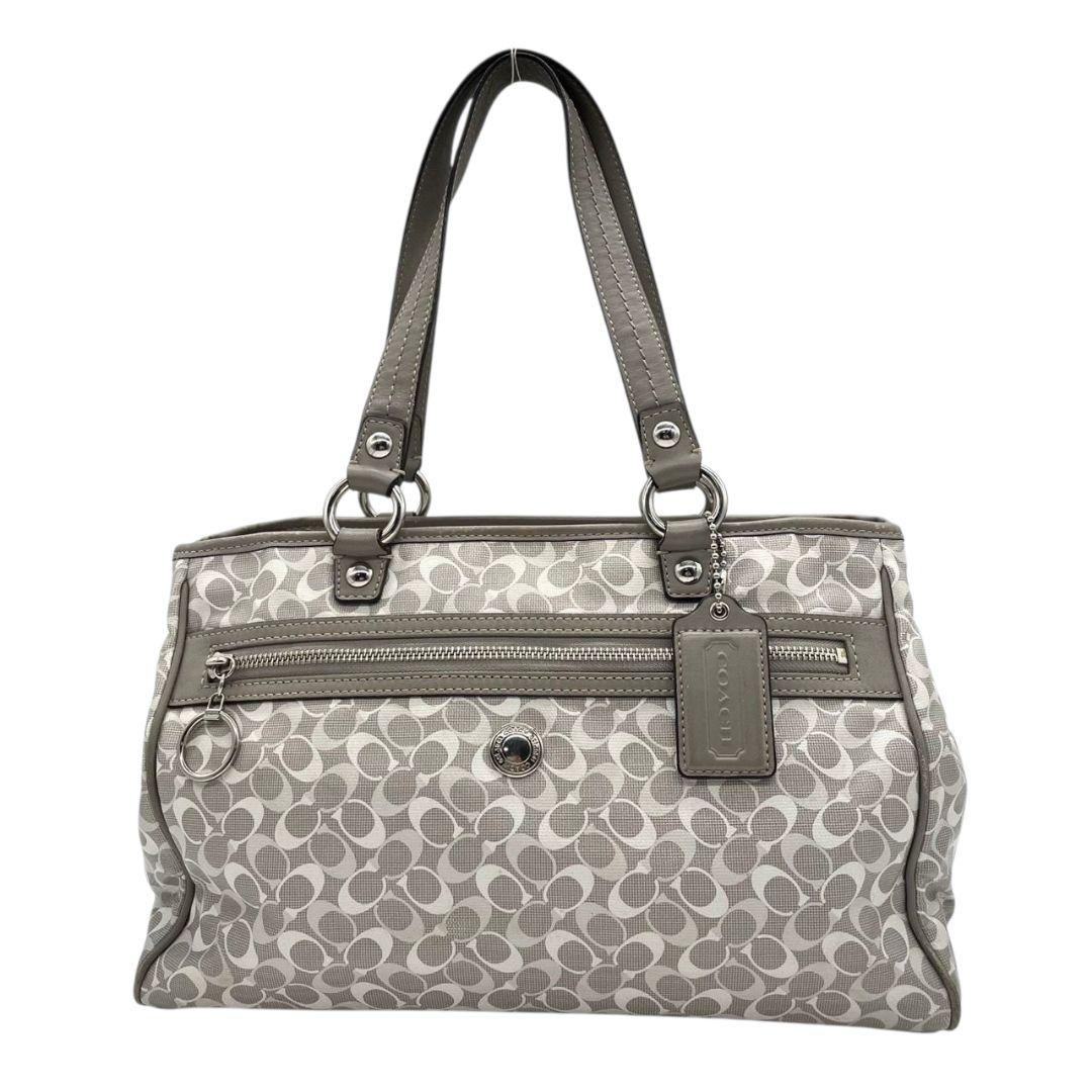 コーチ トートバッグ グレー シグネチャー ワンショルダー チャーム付き s15 ハンドバッグ 肩掛け可 肩かけ可 PVC 本革 ロゴプレート シルバー金具 F17179
