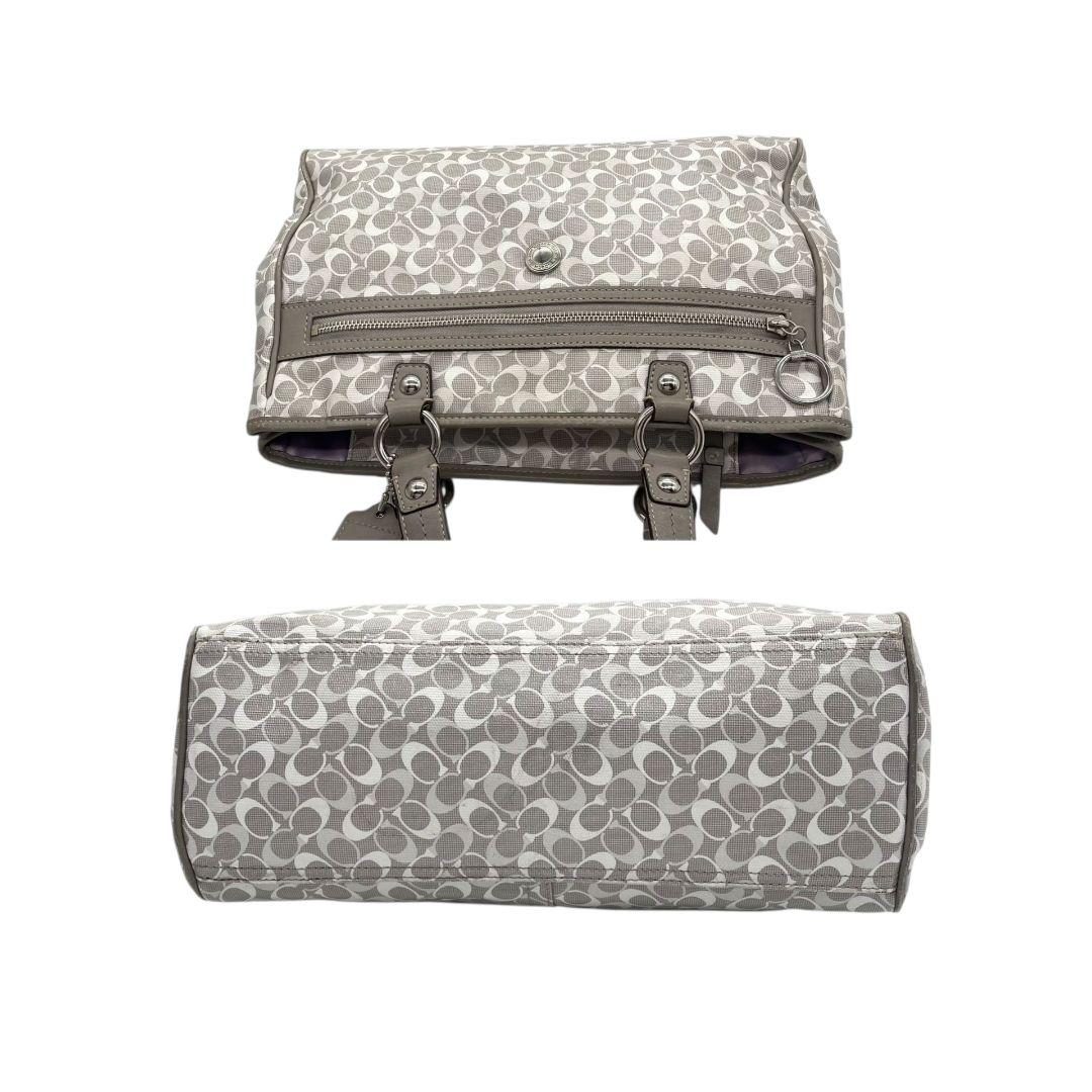 コーチ トートバッグ グレー シグネチャー ワンショルダー チャーム付き s15 ハンドバッグ 肩掛け可 肩かけ可 PVC 本革 ロゴプレート シルバー金具 F17179