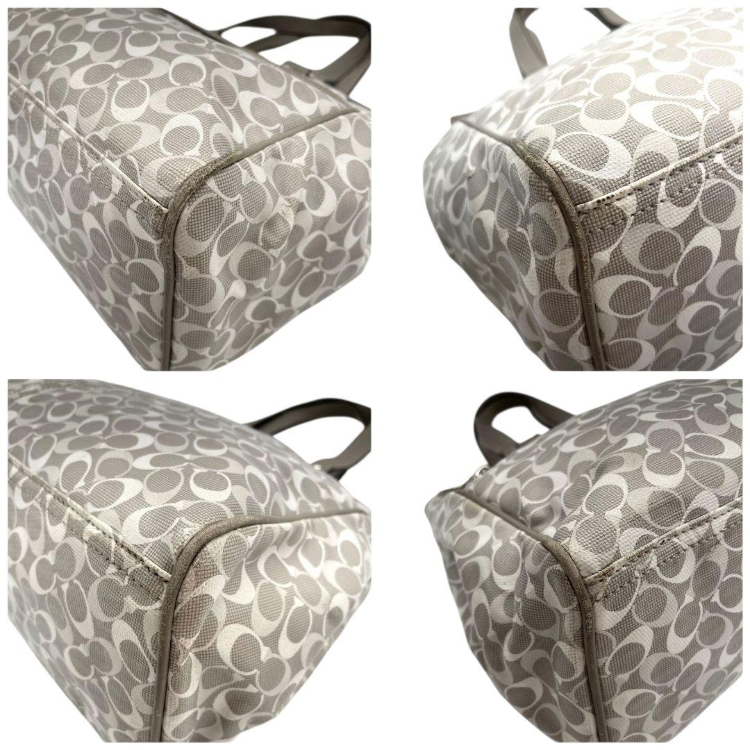 コーチ トートバッグ グレー シグネチャー ワンショルダー チャーム付き s15 ハンドバッグ 肩掛け可 肩かけ可 PVC 本革 ロゴプレート シルバー金具 F17179