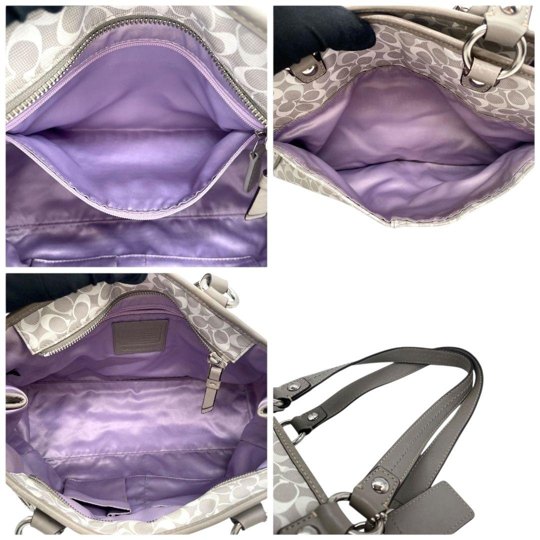 コーチ トートバッグ グレー シグネチャー ワンショルダー チャーム付き s15 ハンドバッグ 肩掛け可 肩かけ可 PVC 本革 ロゴプレート シルバー金具 F17179