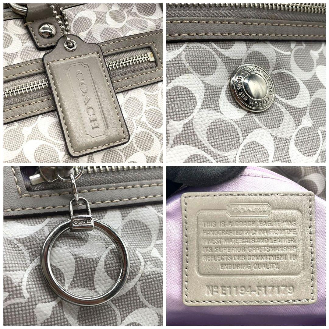 コーチ トートバッグ グレー シグネチャー ワンショルダー チャーム付き s15 ハンドバッグ 肩掛け可 肩かけ可 PVC 本革 ロゴプレート シルバー金具 F17179