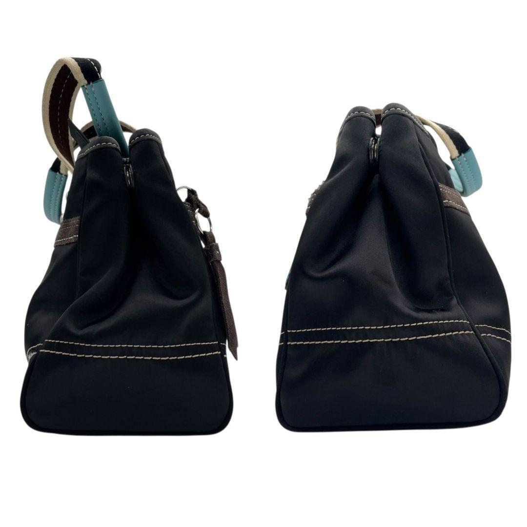 コーチ COACH ハンドバッグ トートバッグ ブラック 水色 ナイロン レザー 本革 ロゴプレート チャーム付き 自立可 シルバー金具 F11992 s46 レディース