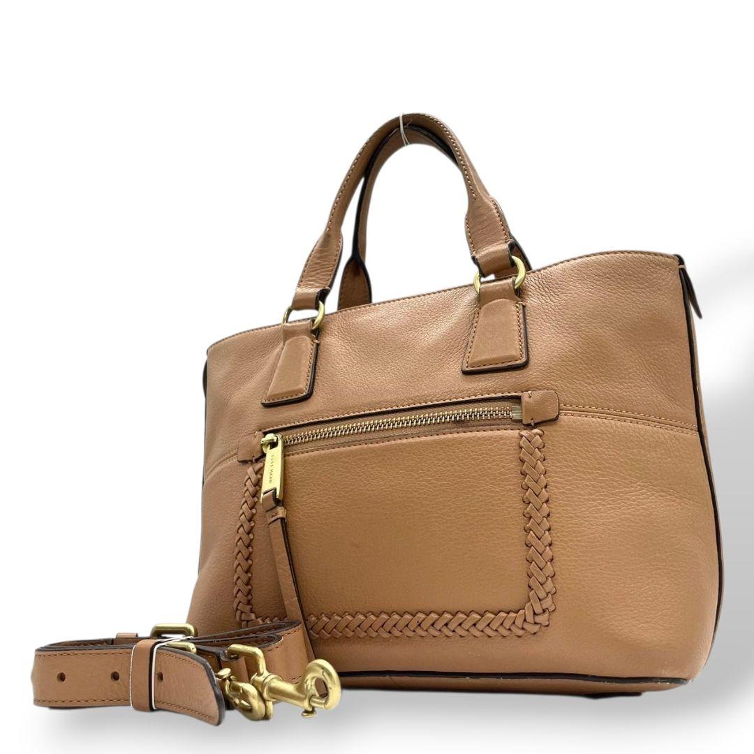 コールハーン ハンドバッグ 茶 ブラウン 編み込み 2way 斜め掛け可 ショルダーバッグ トートバッグ レザー 本革 ゴールド金具 s22 COLE HAAN 高級 おしゃれ