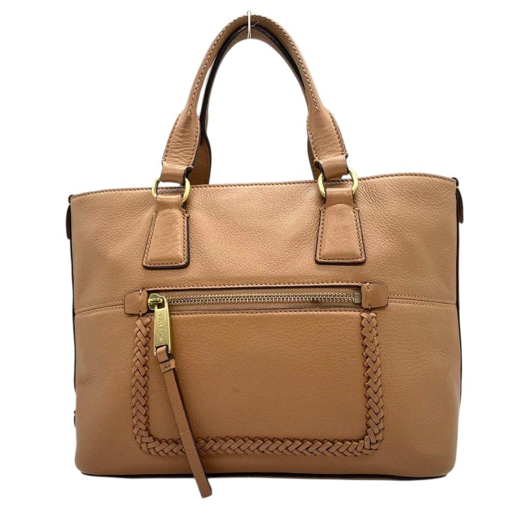 コールハーン ハンドバッグ 茶 ブラウン 編み込み 2way 斜め掛け可 ショルダーバッグ トートバッグ レザー 本革 ゴールド金具 s22 COLE HAAN 高級 おしゃれ