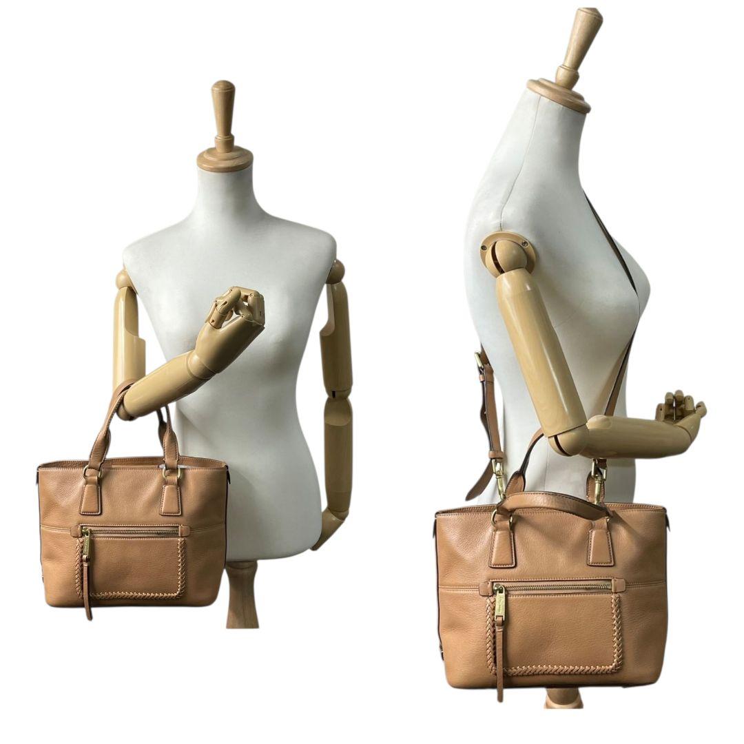 コールハーン ハンドバッグ 茶 ブラウン 編み込み 2way 斜め掛け可 ショルダーバッグ トートバッグ レザー 本革 ゴールド金具 s22 COLE HAAN 高級 おしゃれ