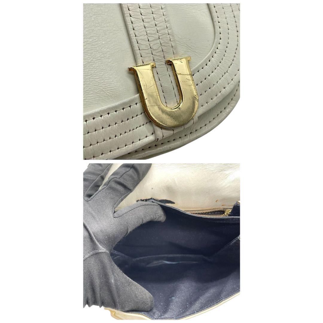 ウンガロ ショルダーバッグ 白 ホワイト アイボリー フラップ レザー 本革 ゴールド金具 ロゴ ungaro 上品 エレガント おしゃれ 斜め掛け可 通勤 通学