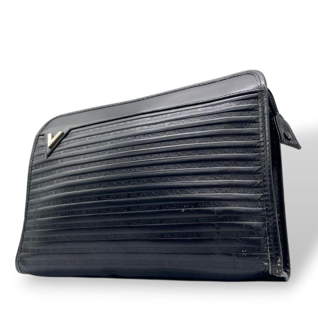 極美品 マリオヴァレンティノ セカンドバッグ 黒 総柄 ロゴ クラッチバッグ 本革 s94 レザー ブラック シルバー金具 ロゴプレート