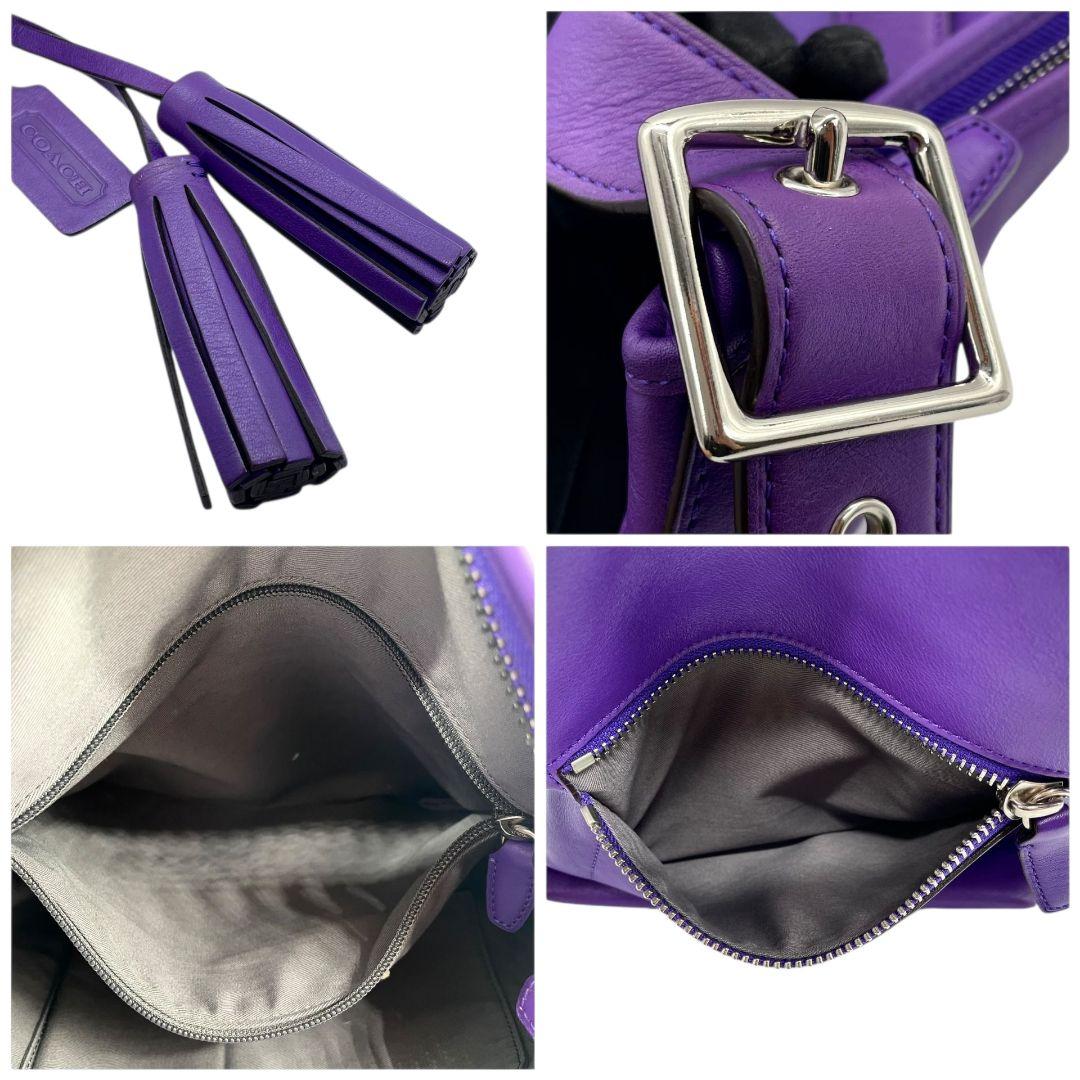 美品 コーチ ショルダーバッグ パープル レガシー ワンショル レザー u6 19889 A4収納 肩掛け可 肩かけ可 トートバッグ ハンドバッグ タッセル シルバー金具 本革 ロゴタグ COACH 上品 高級感