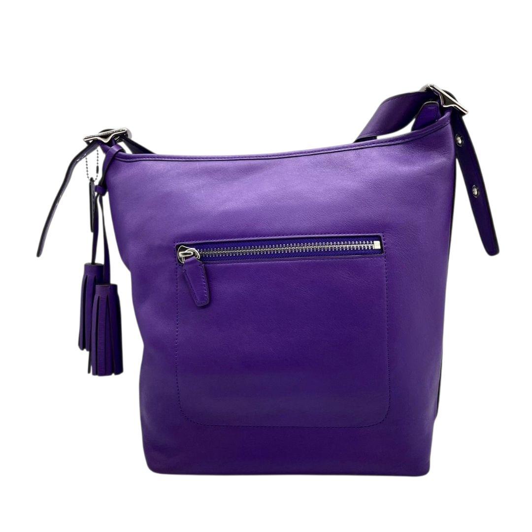 美品 コーチ ショルダーバッグ パープル レガシー ワンショル レザー u6 19889 A4収納 肩掛け可 肩かけ可 トートバッグ ハンドバッグ タッセル シルバー金具 本革 ロゴタグ COACH 上品 高級感