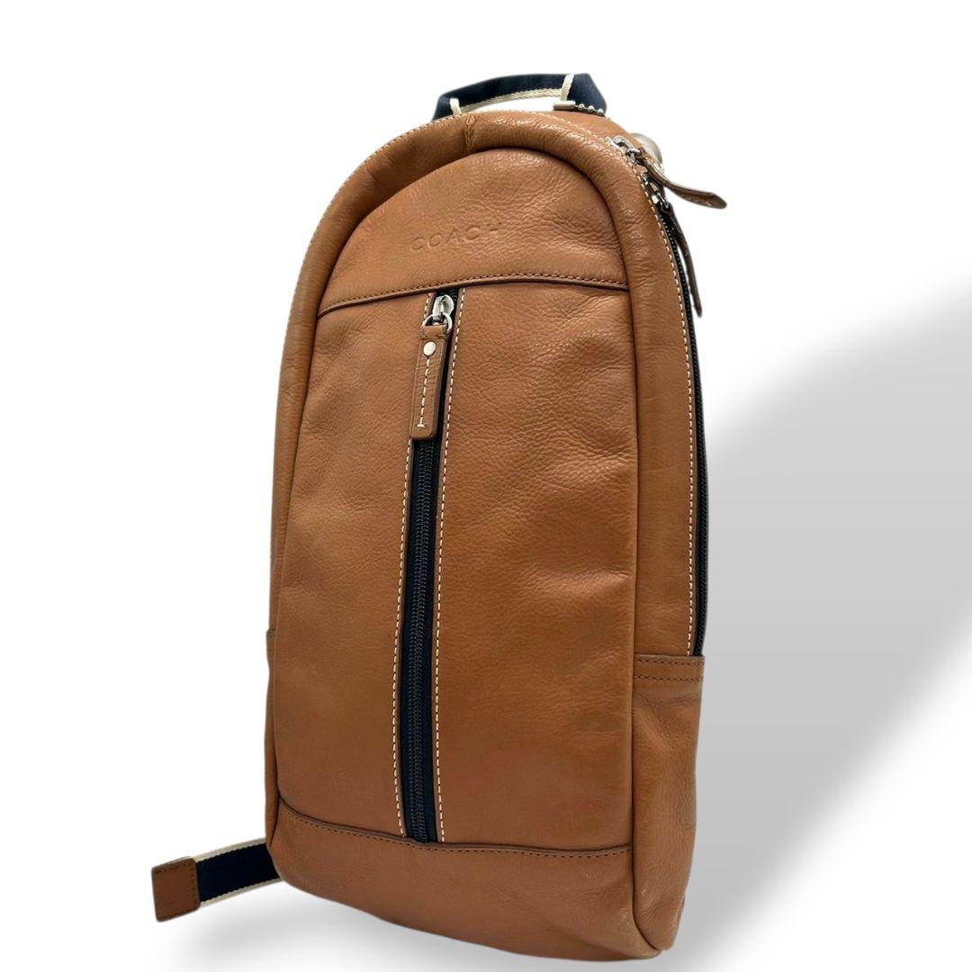 コーチ ボディバッグ 茶 ブラウン ショルダーバッグ 斜め掛け可 レザー 本革 ロゴ シルバー金具 COACH F70811 メンズ レディース オシャレ 本物保証 鑑定済 スピード発送