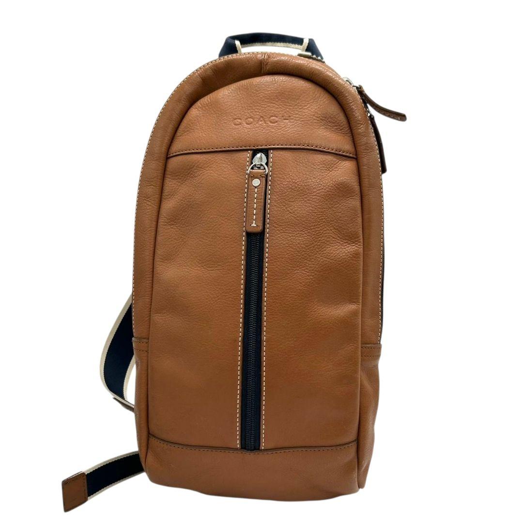 コーチ ボディバッグ 茶 ブラウン ショルダーバッグ 斜め掛け可 レザー 本革 ロゴ シルバー金具 COACH F70811 メンズ レディース オシャレ 本物保証 鑑定済 スピード発送