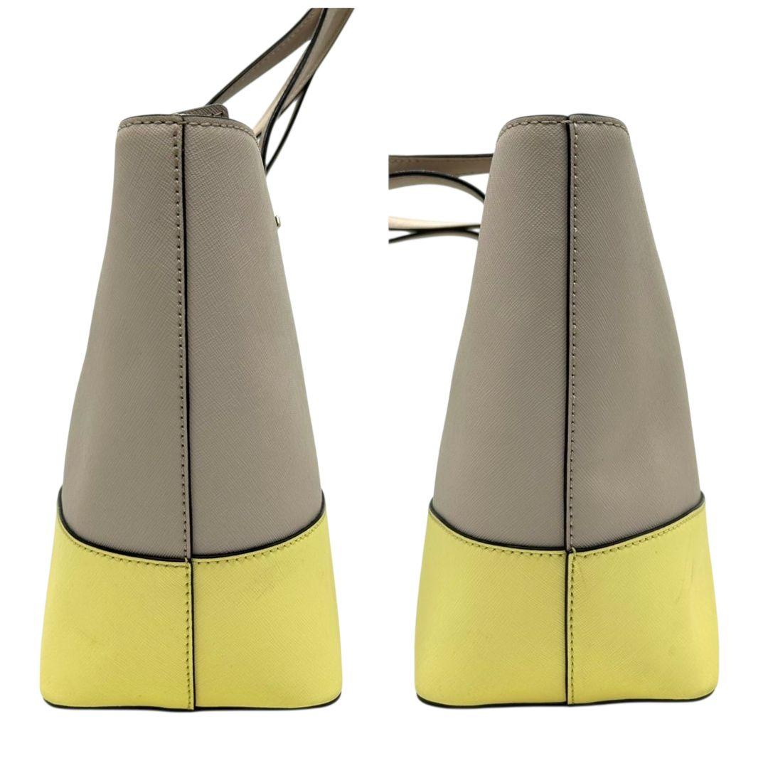 ケイトスペード トートバッグ グレー イエロー 黄 バイカラー PVC 自立可 ワンショルダー 肩掛け可 ハンドバッグ ゴールド金具 ロゴ kate spade E2