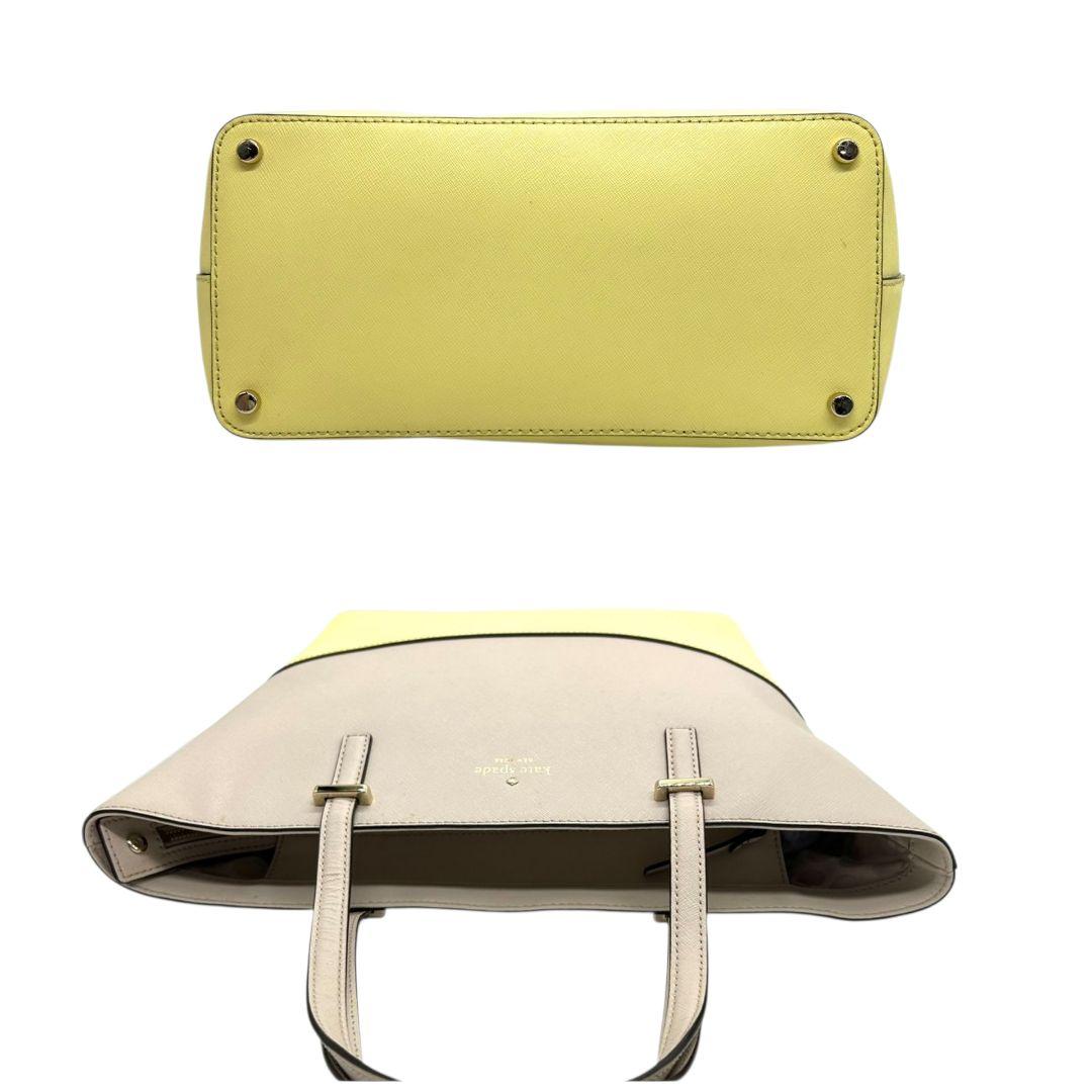 ケイトスペード トートバッグ グレー イエロー 黄 バイカラー PVC 自立可 ワンショルダー 肩掛け可 ハンドバッグ ゴールド金具 ロゴ kate spade E2