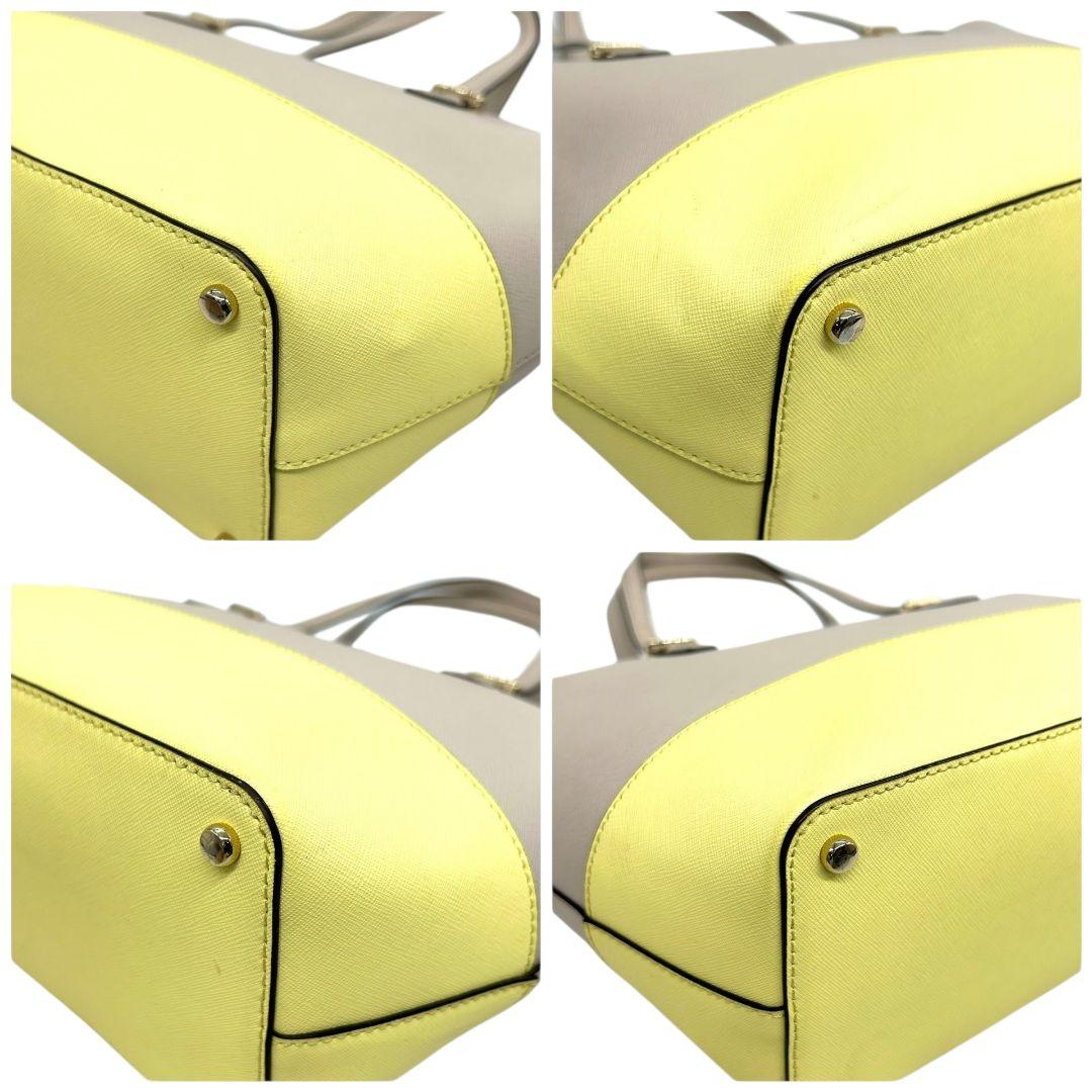 ケイトスペード トートバッグ グレー イエロー 黄 バイカラー PVC 自立可 ワンショルダー 肩掛け可 ハンドバッグ ゴールド金具 ロゴ kate spade E2