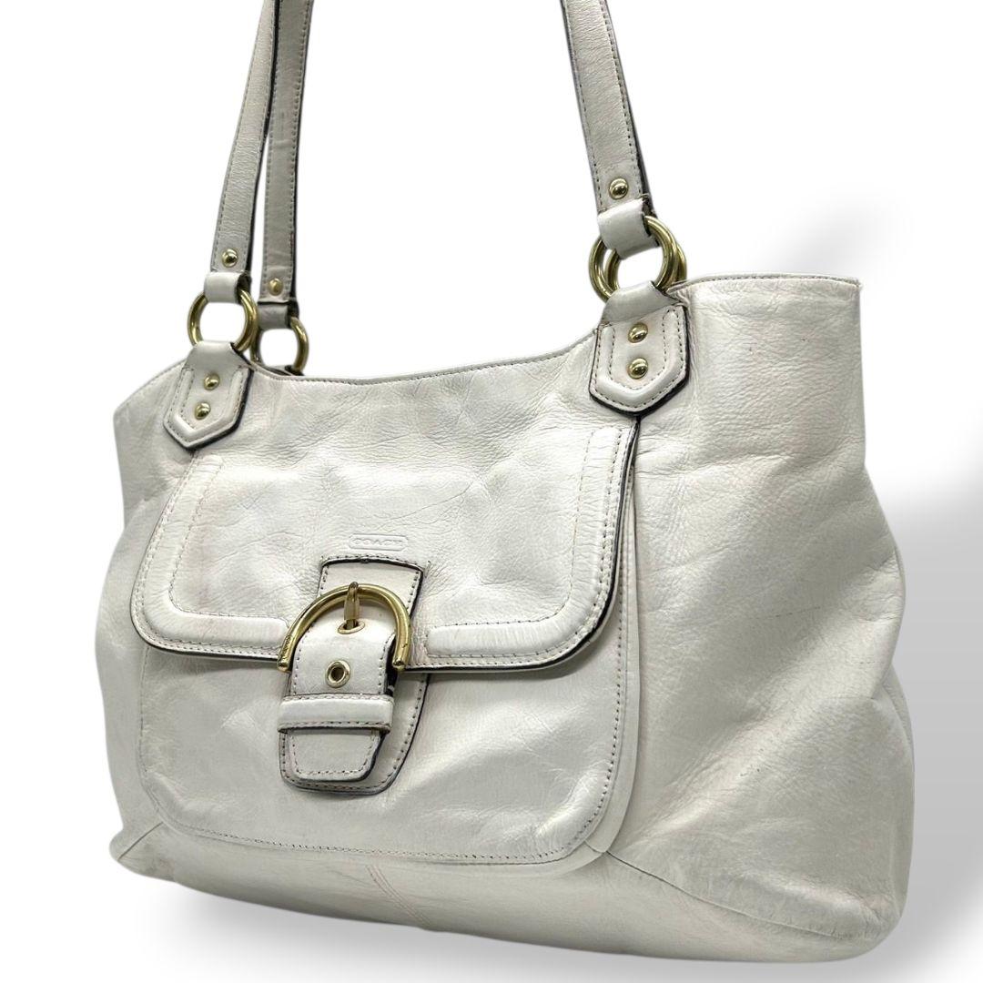 コーチ ハンドバッグ 白 ソーホー フラップ キャンベル キャリーオール U9 肩掛け可 A4収納 肩かけ可 トートバッグ ホワイト ゴールド金具 レザー 本革 24961 ベレ ワンショル COACH