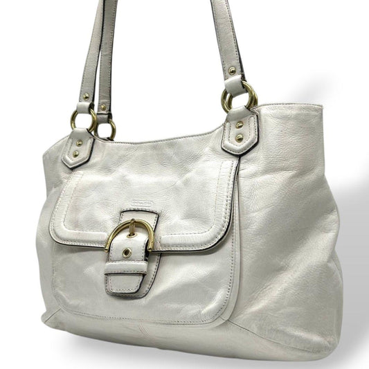 コーチ ハンドバッグ 白 ソーホー フラップ キャンベル キャリーオール U9 肩掛け可 A4収納 肩かけ可 トートバッグ ホワイト ゴールド金具 レザー 本革 24961 ベレ ワンショル COACH