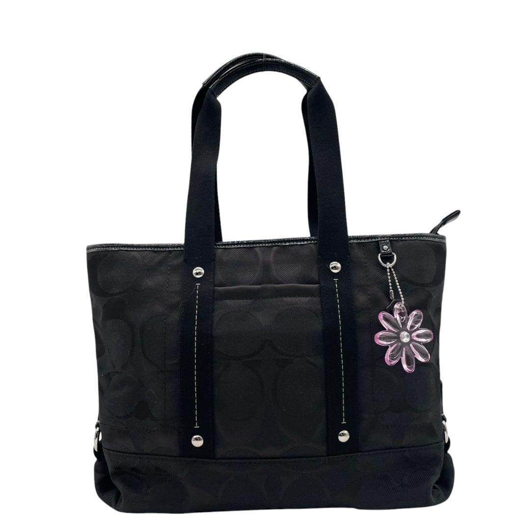 コーチ ハンドバッグ 2way 黒 シグネチャー キャンバス S20 ブラック トートバッグ ショルダーバッグ 斜め掛け可 ワンショルダー ロゴチャーム A4収納 シルバー金具 COACH オシャレ