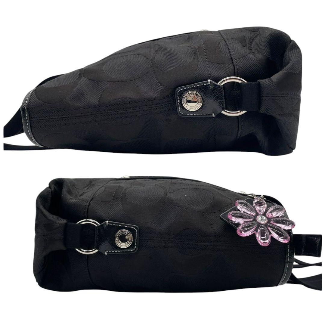 コーチ ハンドバッグ 2way 黒 シグネチャー キャンバス S20 ブラック トートバッグ ショルダーバッグ 斜め掛け可 ワンショルダー ロゴチャーム A4収納 シルバー金具 COACH オシャレ