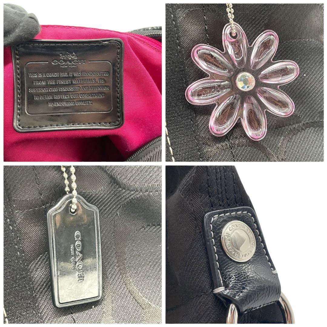 コーチ ハンドバッグ 2way 黒 シグネチャー キャンバス S20 ブラック トートバッグ ショルダーバッグ 斜め掛け可 ワンショルダー ロゴチャーム A4収納 シルバー金具 COACH オシャレ