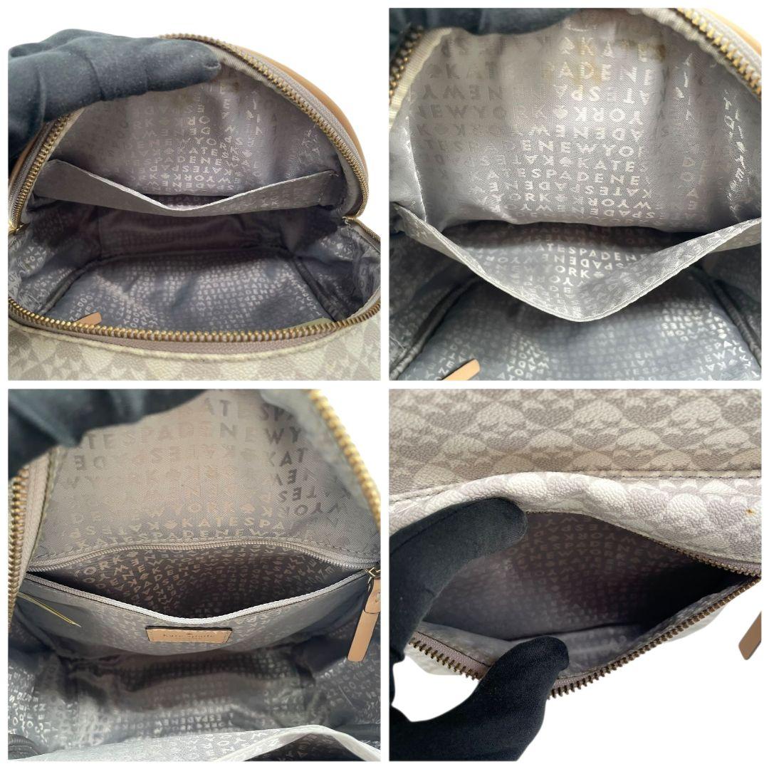 ケイトスペード バックパック 白 ホワイト モノグラム 総柄 リュック レザー 本革 PVC ゴールド金具 ロゴプレート kate spade おしゃれ 通勤 通学 大容量 軽量 人気