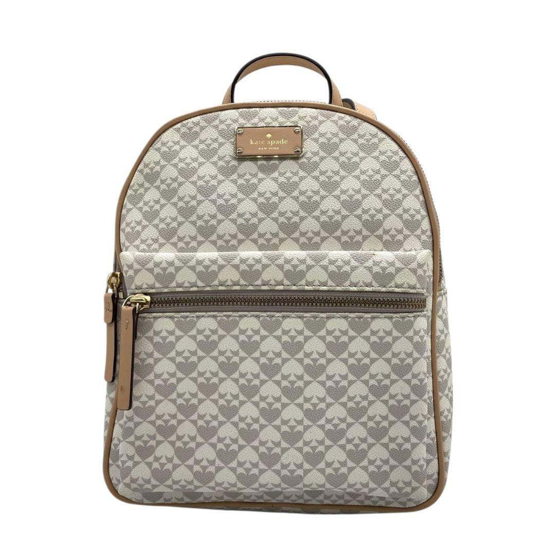 ケイトスペード バックパック 白 ホワイト モノグラム 総柄 リュック レザー 本革 PVC ゴールド金具 ロゴプレート kate spade おしゃれ 通勤 通学 大容量 軽量 人気