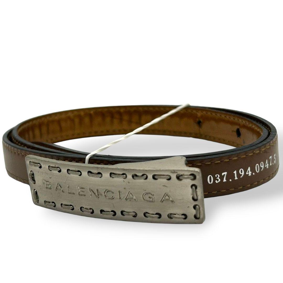 バレンシアガ ベルト 茶 ブラウン プレートバックル ロゴ PX-3 レザー 本革 高級 ブランド メンズ GUCCI風 デザイン BALENCIAGA