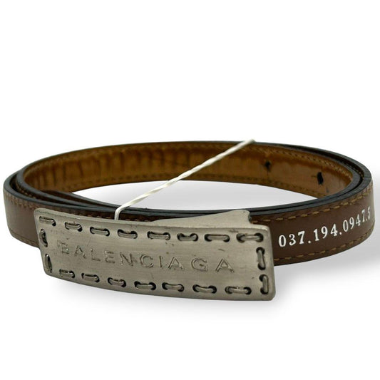 バレンシアガ ベルト 茶 ブラウン プレートバックル ロゴ PX-3 レザー 本革 高級 ブランド メンズ GUCCI風 デザイン BALENCIAGA