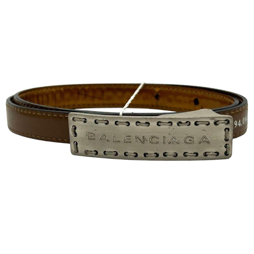 バレンシアガ ベルト 茶 ブラウン プレートバックル ロゴ PX-3 レザー 本革 高級 ブランド メンズ GUCCI風 デザイン BALENCIAGA