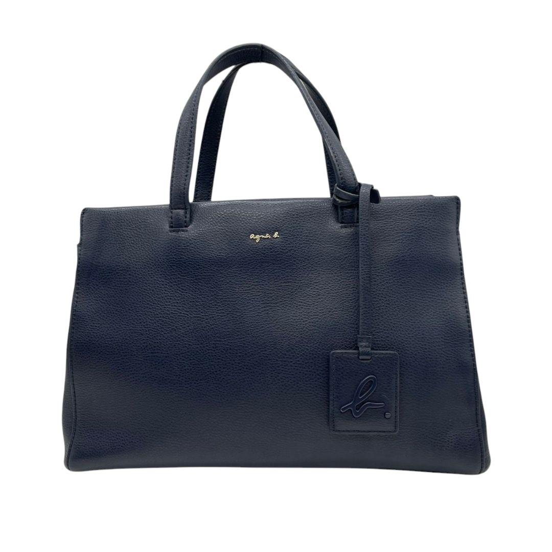 アニエスベー ハンドバッグ ソフィ 紺 A4収納 レザー t3 ネイビー 本革 ポーチ付属 自立可 ロゴチャーム ゴールド金具 トートバッグ agnes b.