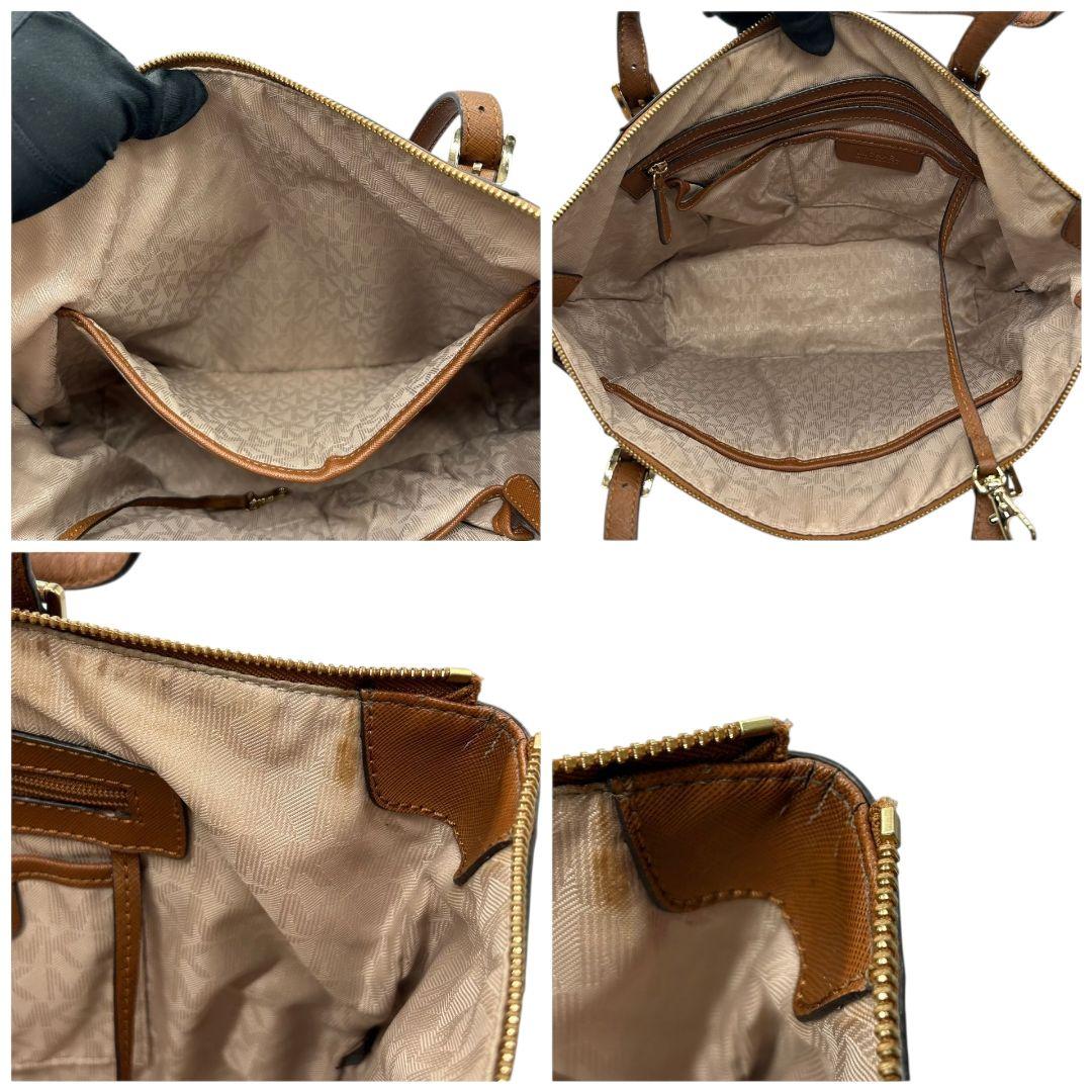 マイケルコース トートバッグ 茶 サフィアーノ ロゴ ワンショルダー PVC S ハンドバッグ A4収納 自立可 肩掛け可 肩かけ可 レザー ゴールド金具 ロゴプレート チャーム付き ブラウン MICHAEL KORS