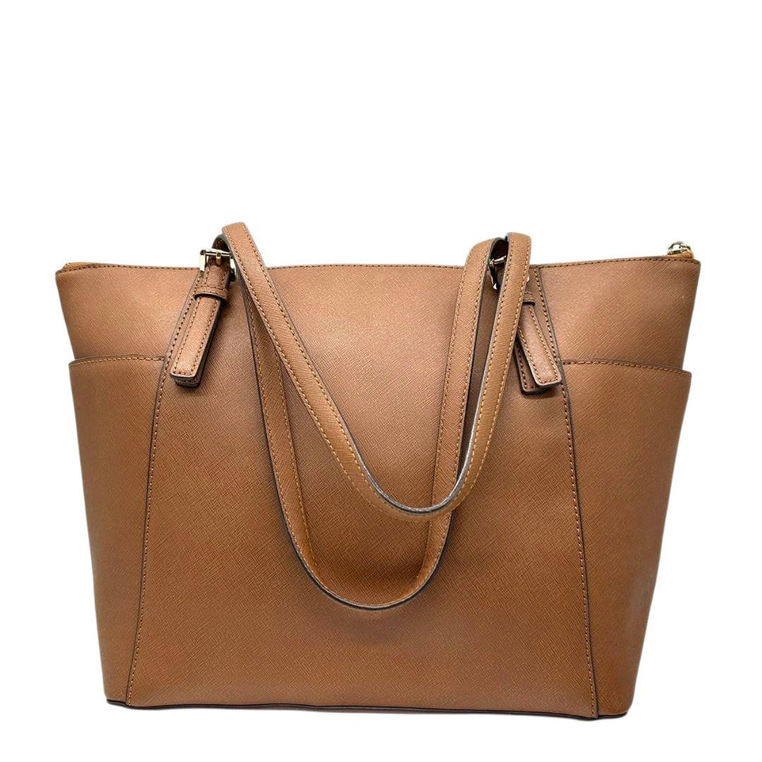 マイケルコース トートバッグ 茶 サフィアーノ ロゴ ワンショルダー PVC S ハンドバッグ A4収納 自立可 肩掛け可 肩かけ可 レザー ゴールド金具 ロゴプレート チャーム付き ブラウン MICHAEL KORS