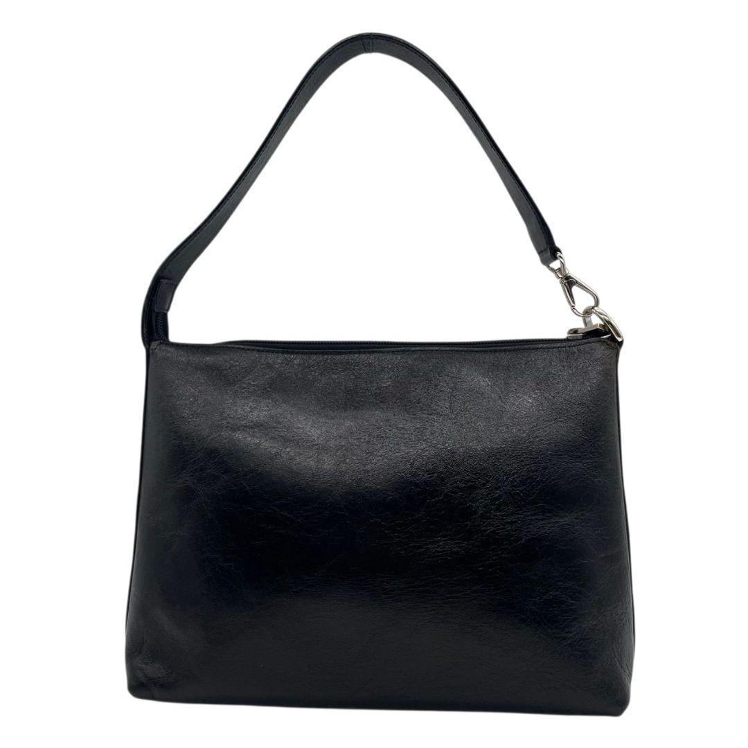 美品 ヒロフ ハンドバッグ 黒 ブラック Hロゴ トートバッグ レザー 本革 ワンショルダー 肩掛け可 自立可 シルバー金具 ロゴ刻印 本物保証 鑑定済 オシャレ HIROFU s23