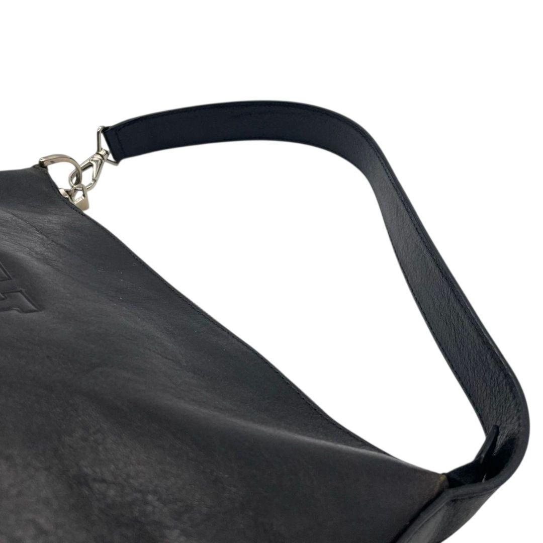 美品 ヒロフ ハンドバッグ 黒 ブラック Hロゴ トートバッグ レザー 本革 ワンショルダー 肩掛け可 自立可 シルバー金具 ロゴ刻印 本物保証 鑑定済 オシャレ HIROFU s23